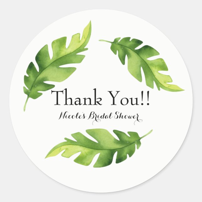 Tropical Jungle Leaves Luau Summer Party Favor Classic Round Sticker (Front)