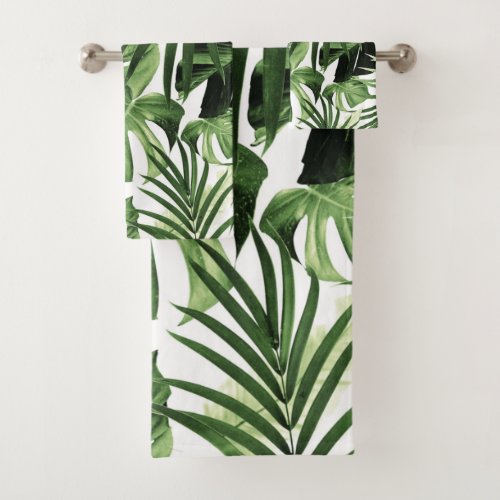 Tropical Jungle Leaves Pattern 12 Bath Towel Set