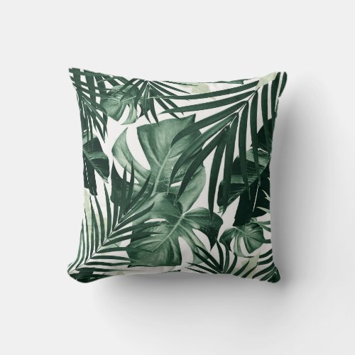 Tropical Jungle Leaves Pattern 4 Throw Pillow