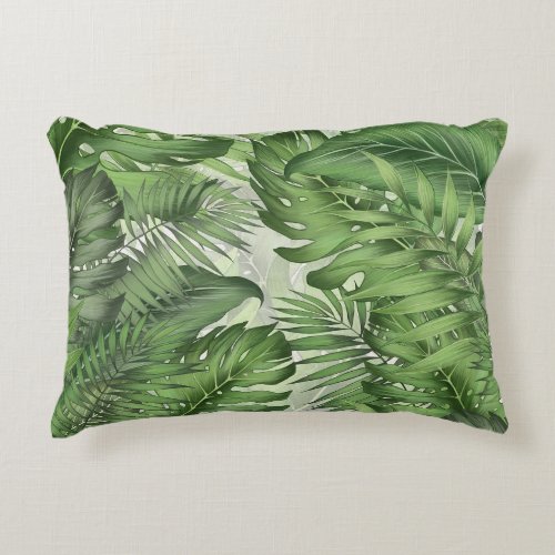 Tropical jungle leaves seamless floral background accent pillow