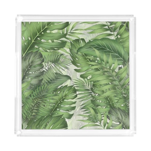 Tropical jungle leaves seamless floral background acrylic tray