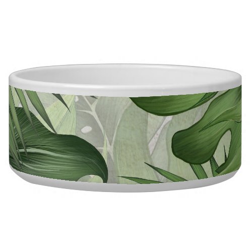 Tropical jungle leaves seamless floral background bowl