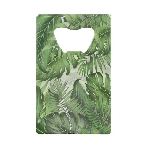 Tropical jungle leaves seamless floral background credit card bottle opener