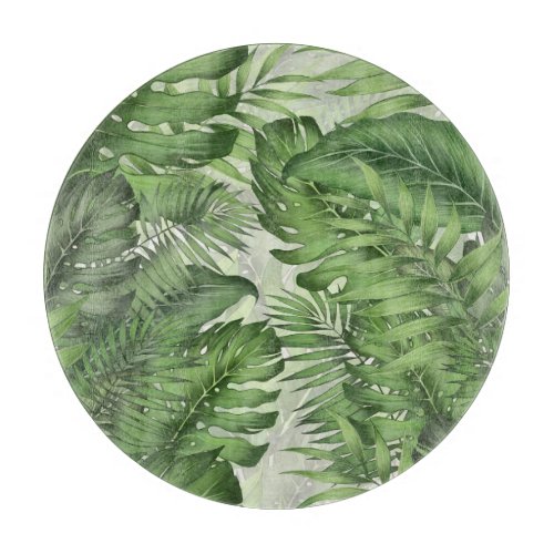 Tropical jungle leaves seamless floral background cutting board