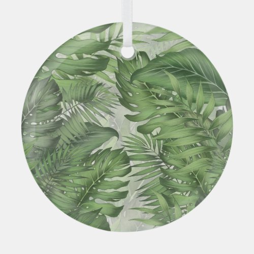 Tropical jungle leaves seamless floral background glass ornament