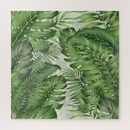 Tropical jungle leaves seamless floral background jigsaw puzzle