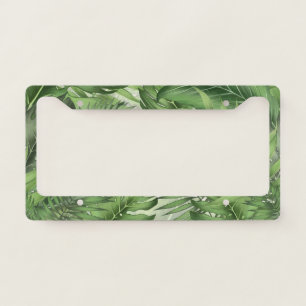 Tropical jungle leaves: seamless floral background license plate frame