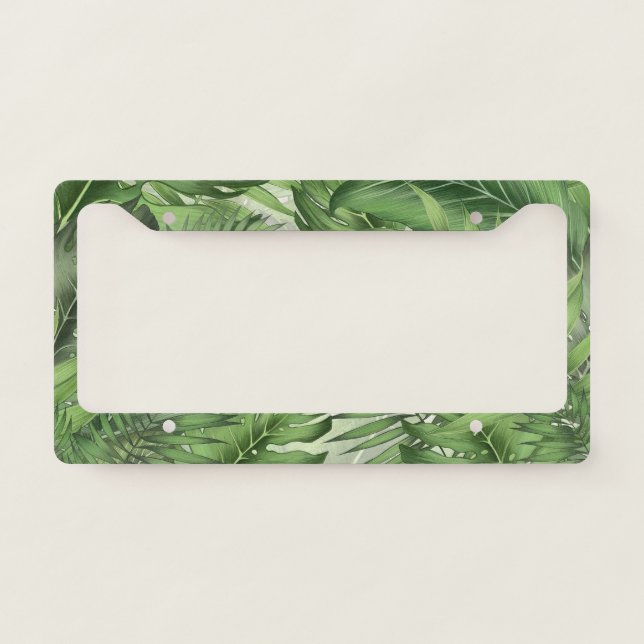 Tropical jungle leaves: seamless floral background license plate frame (Front)