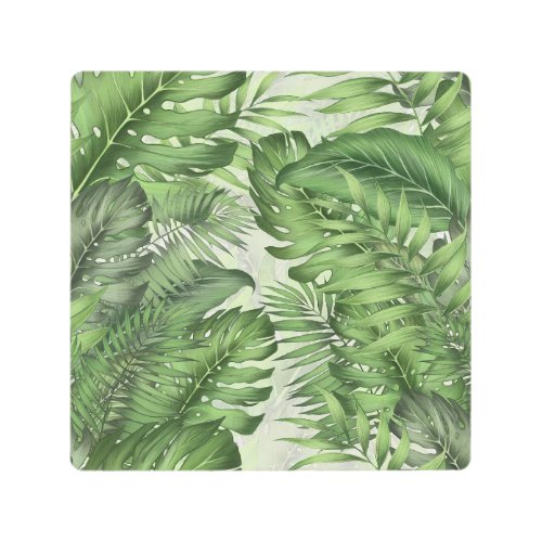 Tropical jungle leaves seamless floral background metal print
