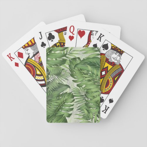 Tropical jungle leaves seamless floral background playing cards