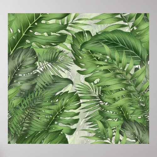 Tropical jungle leaves seamless floral background poster