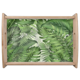 Tropical jungle leaves: seamless floral background serving tray