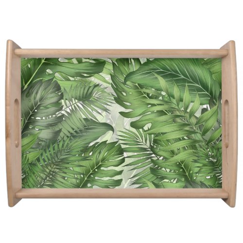Tropical jungle leaves seamless floral background serving tray