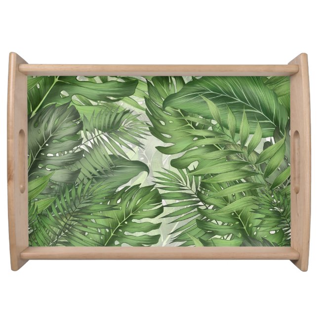 Tropical jungle leaves: seamless floral background serving tray (Front)