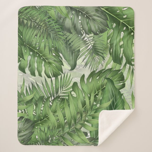 Tropical jungle leaves: seamless floral background sherpa blanket (Front)