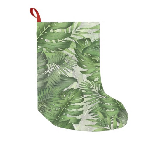 Tropical jungle leaves seamless floral background small christmas stocking