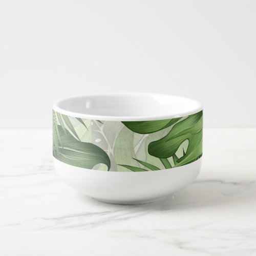 Tropical jungle leaves seamless floral background soup mug