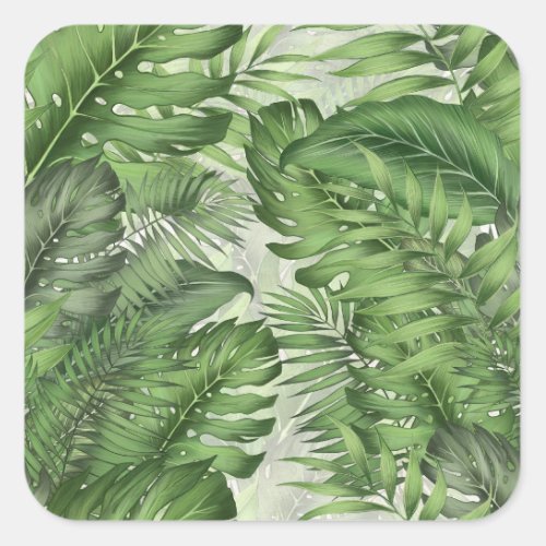 Tropical jungle leaves seamless floral background square sticker