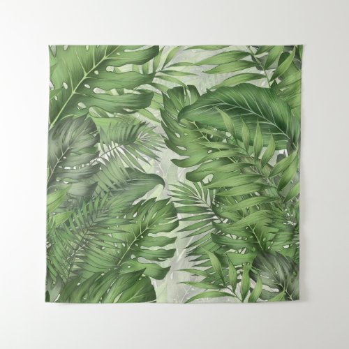 Tropical jungle leaves seamless floral background tapestry