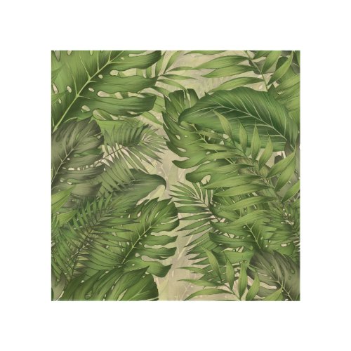 Tropical jungle leaves seamless floral background wood wall art