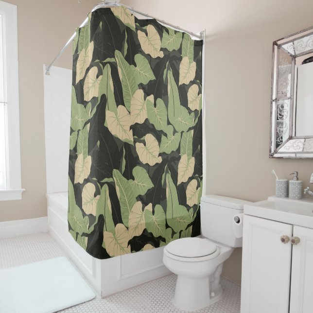 Tropical Jungle Leaves Shower Curtain (In Situ)