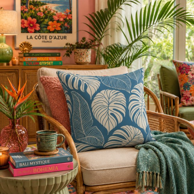 Tropical jungle leaves throw pillow (Creator Uploaded)