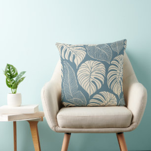 Tropical jungle leaves throw pillow
