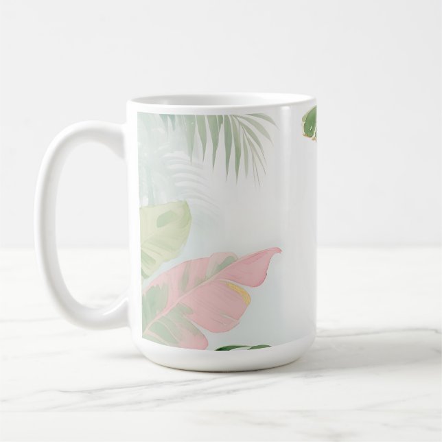 Tropical Jungle Leaves Watercolor Coffee Mug (Left)