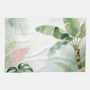 Tropical Jungle Leaves Watercolor Kitchen Towel