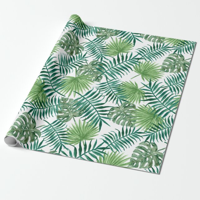 Tropical Jungle Leaves Wrapping Paper (Unrolled)