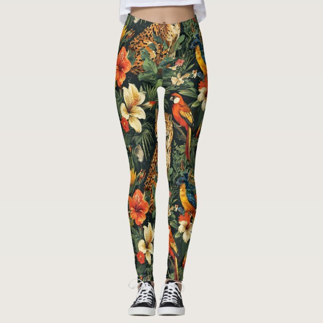 Tropical Jungle Leopard All-Over-Print Leggings (Front)
