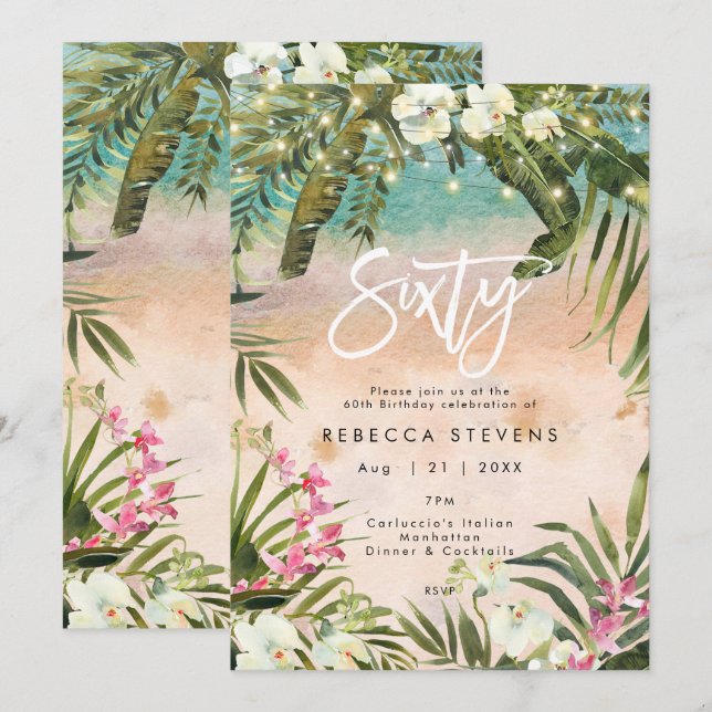 tropical jungle lights 60 sixty birthday invitation (Front/Back)