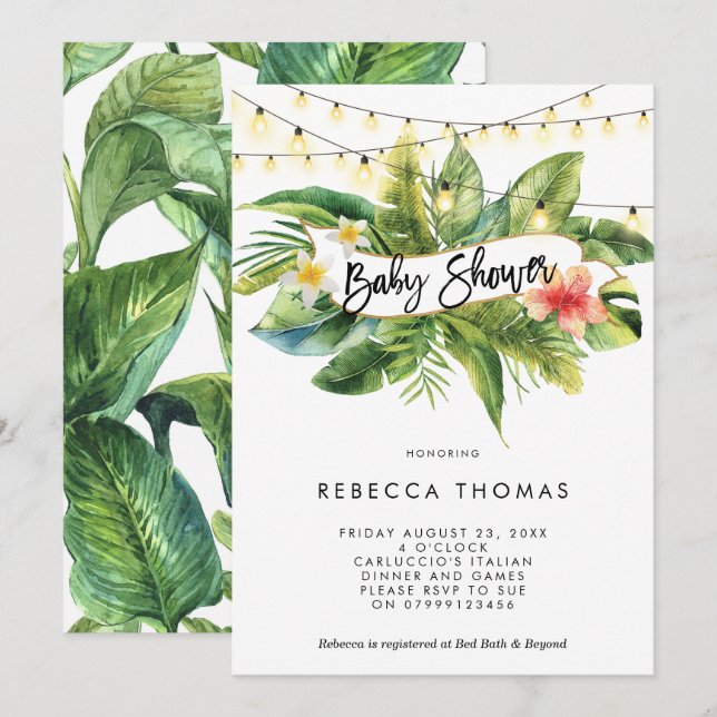 Tropical jungle lights baby shower invitation (Front/Back)