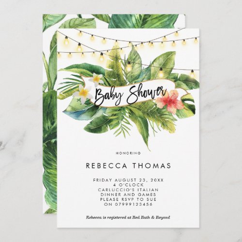 Tropical jungle lights baby shower invitation