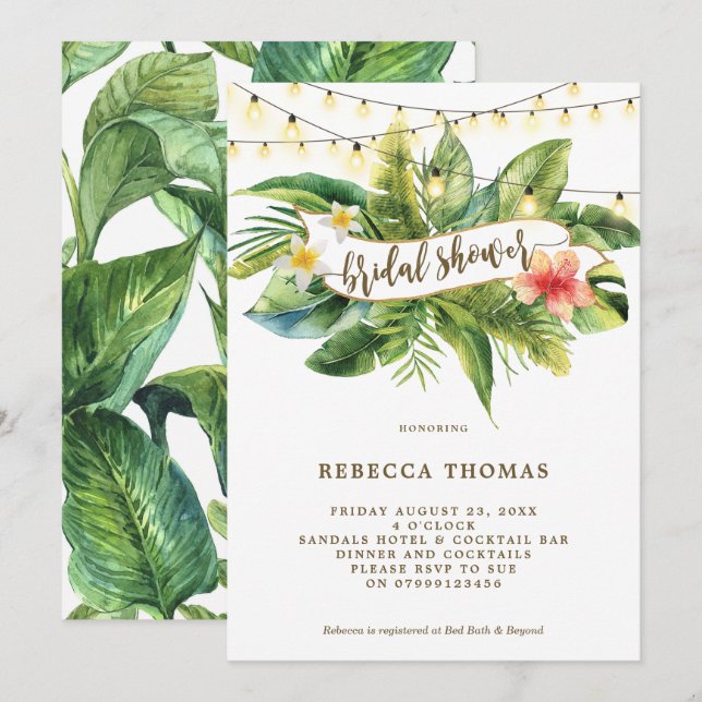 Tropical jungle lights bridal shower invitation (Front/Back)