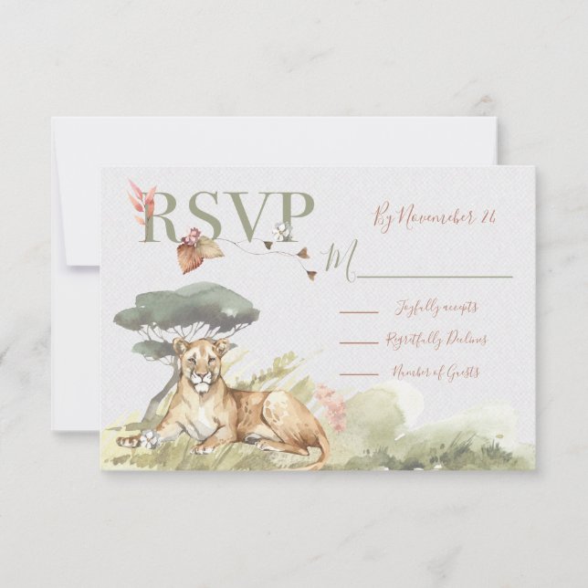 Tropical Jungle Lion Wedding response cards RSVP (Front)