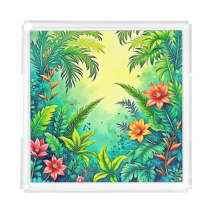 Tropical Jungle Lush Paradise Design Acrylic Tray