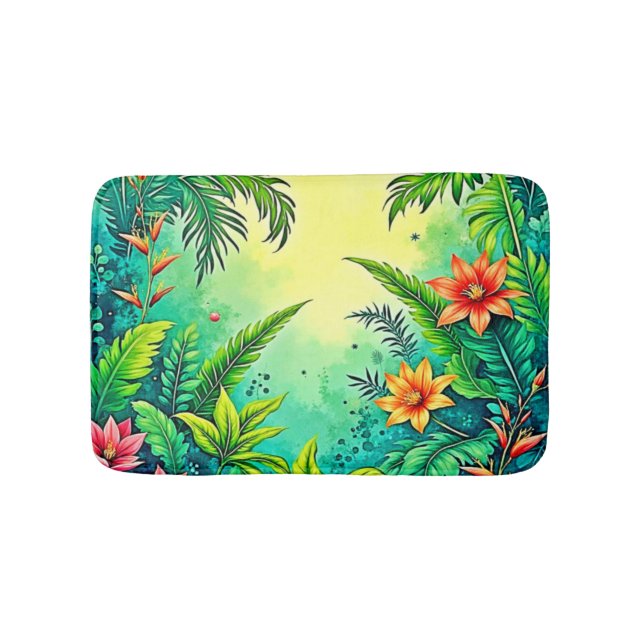Tropical Jungle Lush Paradise Design Bath Mat (Front)