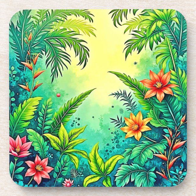 Tropical Jungle Lush Paradise Design Beverage Coaster (Front)