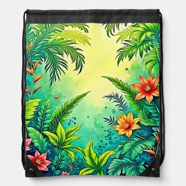 Tropical Jungle Lush Paradise Design Drawstring Bag (Front)