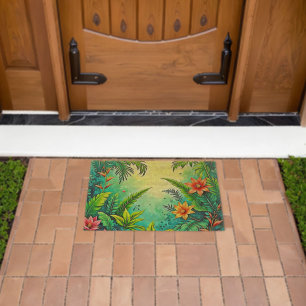 Tropical Jungle Lush Paradise Design Fiber Doormat