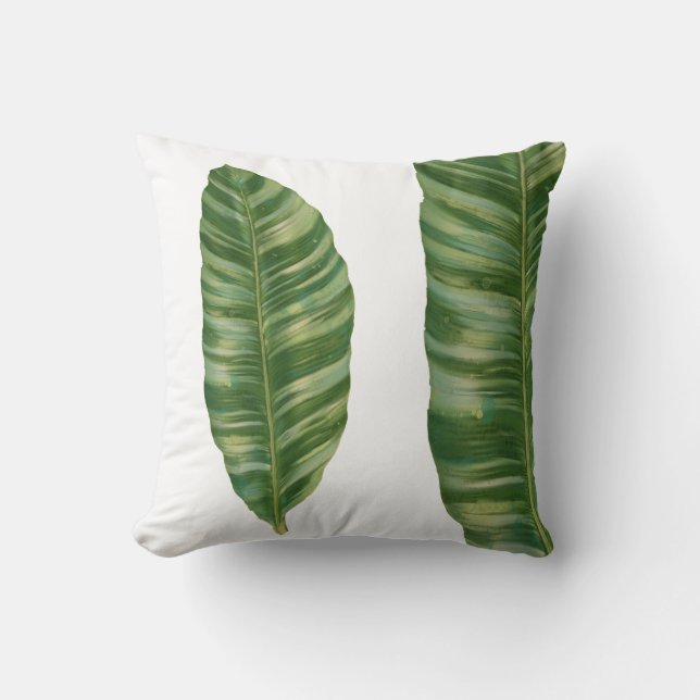 Tropical Jungle Modern Banana Leaf Greenery Green Throw Pillow (Front)