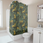 Tropical jungle monstera palm leaves leopard shower curtain