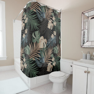 Tropical Jungle Night Leaves 13 - Repeating Shower Curtain