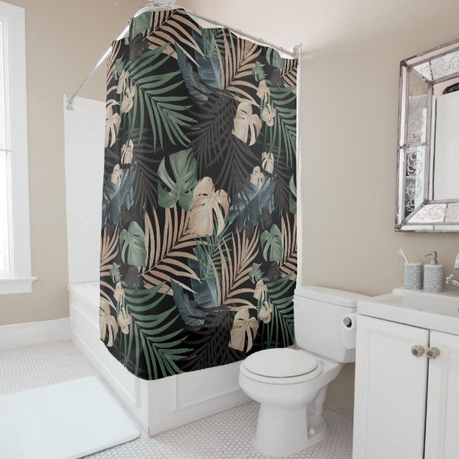 Tropical Jungle Night Leaves 13 - Repeating Shower Curtain (In Situ)