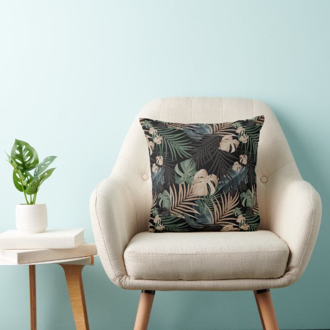 Tropical Jungle Night Leaves 13 - Repeating Throw Pillow (Chair)