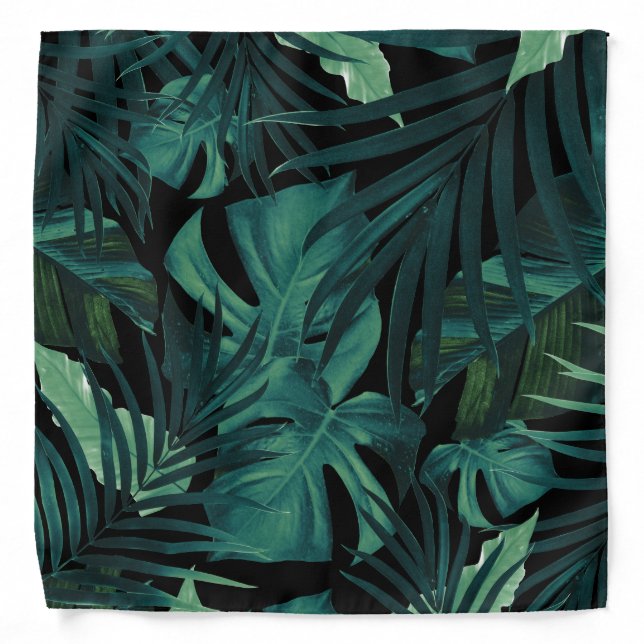 Tropical Jungle Night Leaves Pattern #1 #tropical Bandana (Front)
