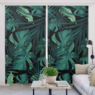 Tropical Jungle Night Leaves Pattern #1 #tropical Blackout Curtains