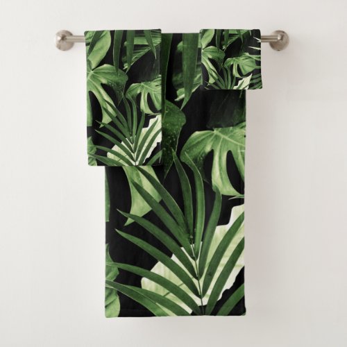 Tropical Jungle Night Leaves Pattern 5 Bath Towel Set