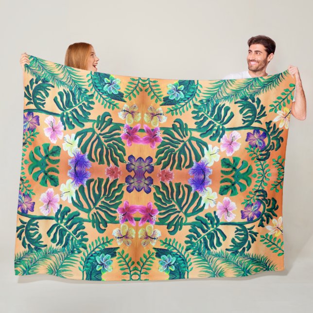 tropical jungle painting fleece blanket (In Situ)